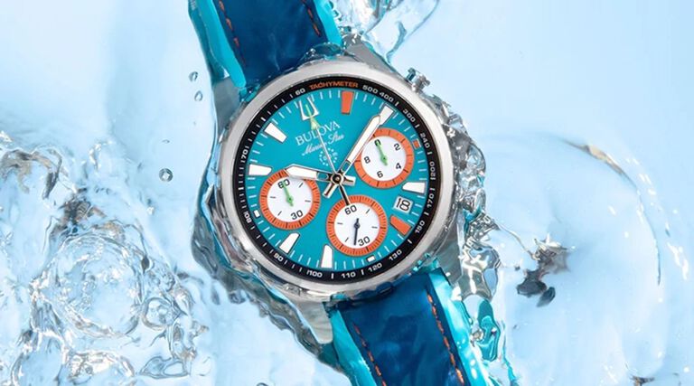 Featuring the Bulova E1 Team Miami watch model 96B460