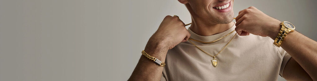 Man Wearing Bulova Pendant and Chain Necklace