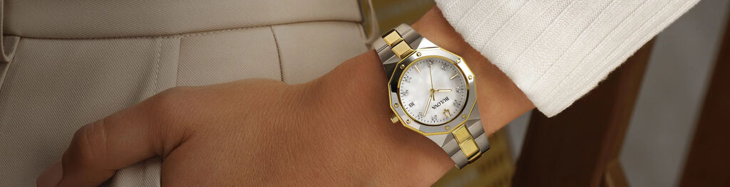 Image of womne's wrist wearing a prestige watch model  98P234
