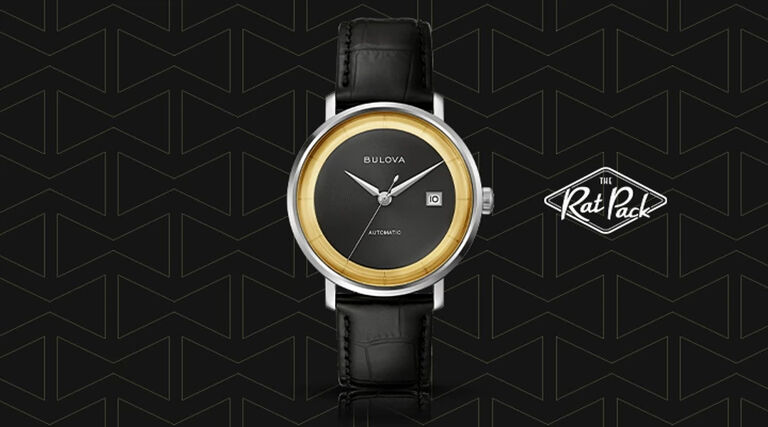 Shop all men's Frank Sinatra watches. Banner featuring image of model Rat Pack watch.