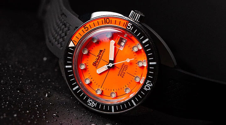 Shop all men's sport watches. Banner featuring image of Marine Star models 96B395 and 96B256.