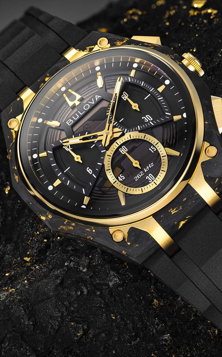 Bulova 150th Anniversary CURV Forged Carbon Watch Tabletop Imagery