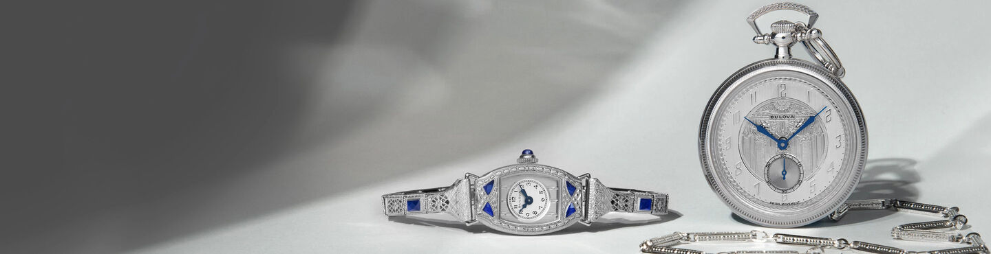 Miss America Watch and Art Deco Pocket Watch Tabletop Photography from Bulova