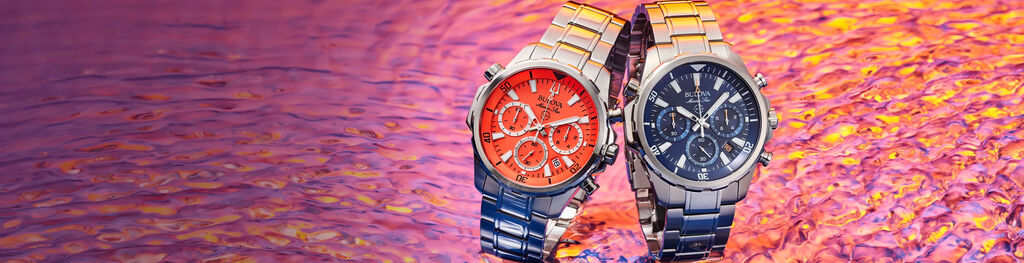 Shop all men's sport watches. Banner featuring image of Marine Star models 96B395 and 96B256.