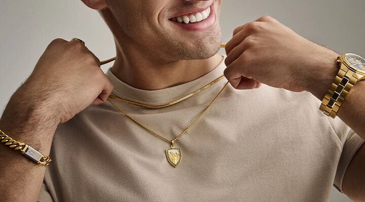 Man Wearing Bulova Pendant and Chain Necklace