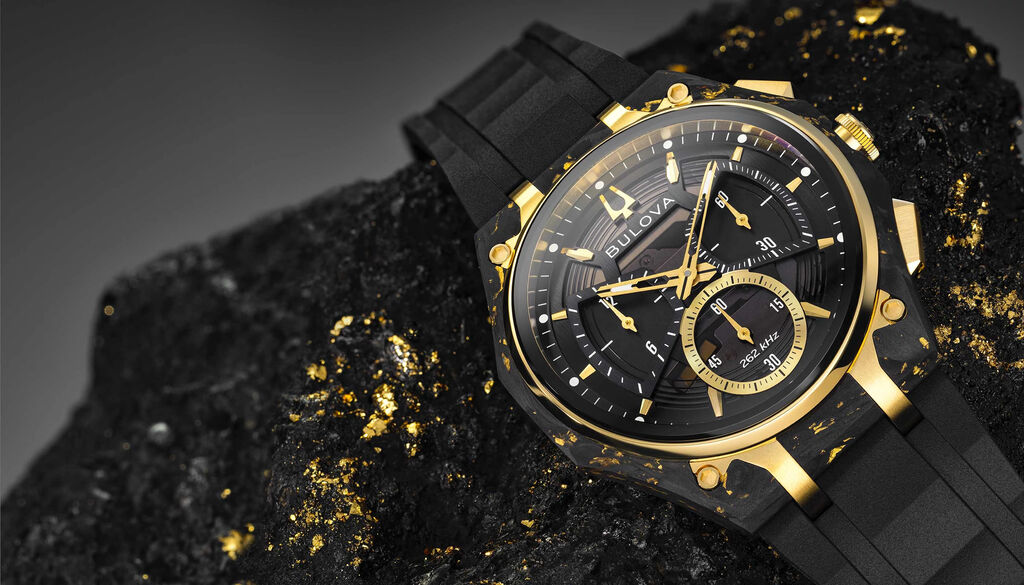 Bulova 150th Anniversary CURV Forged Carbon Watch Tabletop Imagery