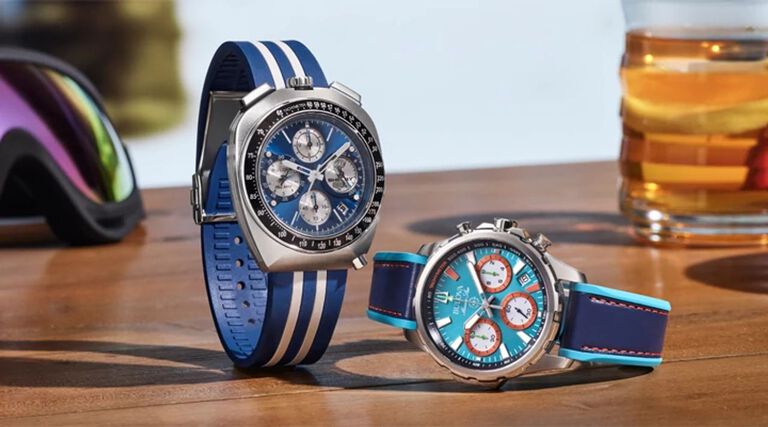 Shop all men's sport watches. Banner featuring image of SHELBY Racer Chronograph and E1 Teami Miami Watches,
