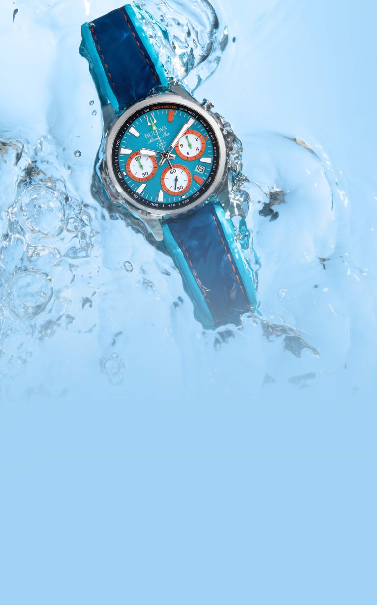 Featuring the Bulova E1 Team Miami watch model 96B460
